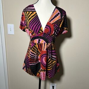 Source Unknown Colorful V-Neck Blouse